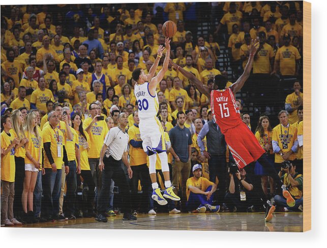 Playoffs Wood Print featuring the photograph Stephen Curry and Clint Capela by Ezra Shaw