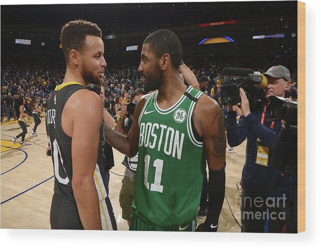 Stephen Curry Wood Print featuring the photograph Stephen Curry and Kyrie Irving by Noah Graham