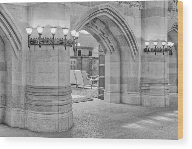 Yale Wood Print featuring the photograph Sterling Yale University BW by Susan Candelario
