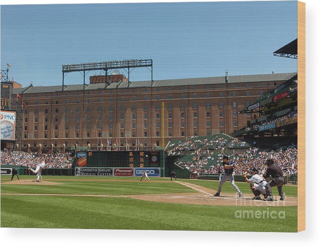 American League Baseball Wood Print featuring the photograph Steve Trachsel and Grady Sizemore by Greg Fiume