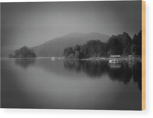 Black And White Wood Print featuring the photograph Stillness on Lake Chatuge by James C Richardson