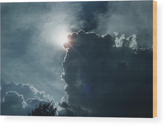 Sun Wood Print featuring the photograph Storm Clouds Sun and Eagles by Russel Considine