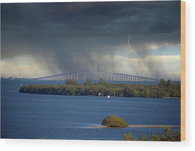 Aerial Wood Print featuring the photograph Storm Over the Skyway by Ronald Lutz