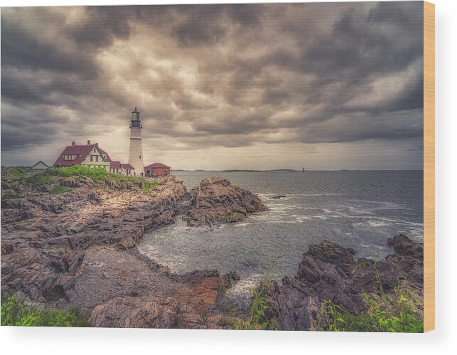 Portland Head Lighthouse Wood Print featuring the photograph Stormy Afternoon at Portland Head Light by Penny Polakoff