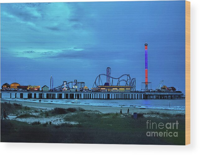 Stormy Wood Print featuring the photograph Stormy Evening at The Pleasure Pier by Diana Mary Sharpton