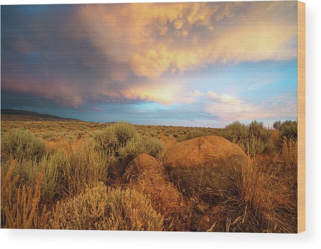 Sunset Wood Print featuring the photograph Stormy High Desert Sunset by Ron Long Ltd Photography