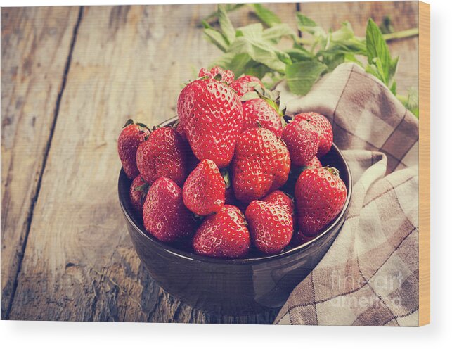 Strawberry Wood Print featuring the photograph Strawberries in bowl by Jelena Jovanovic