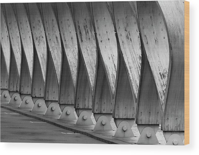 Abstract Wood Print featuring the photograph Structure of the Day BW by Christi Kraft