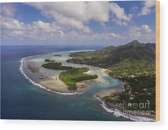Muri Beach Wood Print featuring the photograph Stunning aerial view fo the Muri beach and lagoon, a famous vaca by Didier Marti