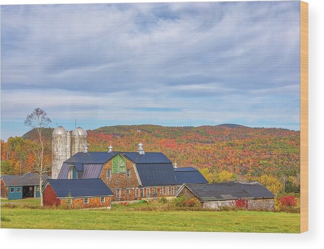 Sugar Hill Farm Wood Print featuring the photograph Sugar Hill Farm and Fall Foliage in the New Hampshire White Mountains by Juergen Roth