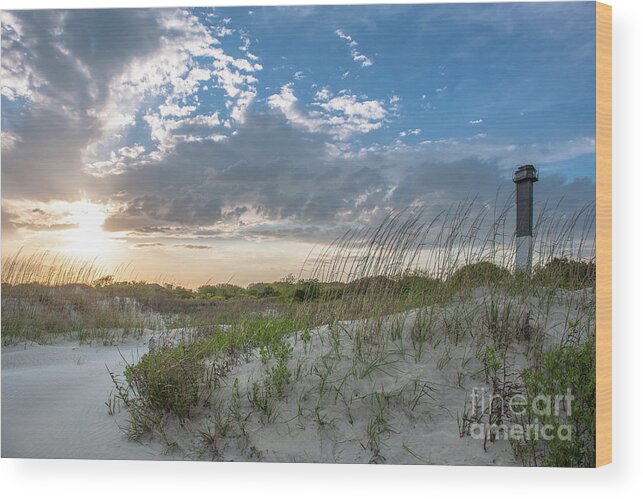 Sullivan's Island Lighthouse Wood Print featuring the photograph Sullivan's Island Lighthouse - Coastal Dunes by Dale Powell