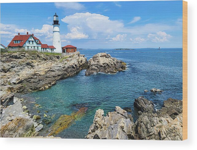 Portland Head Wood Print featuring the photograph Summer at Portland Head Lighthouse by Ron Long Ltd Photography