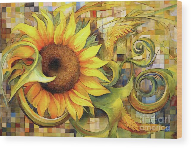 Sunflower Wood Print featuring the painting Summer Sunflower by Tina LeCour
