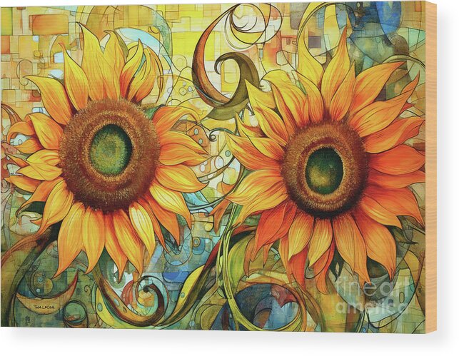 Sunflowers Wood Print featuring the painting Summer Sunflowers by Tina LeCour