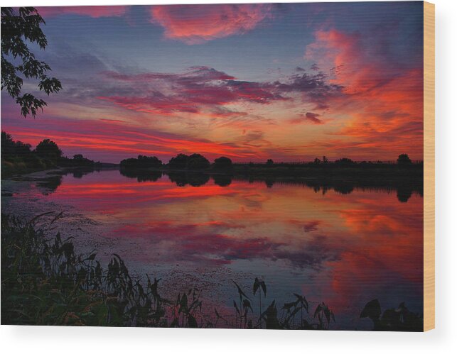 Summer Sunset On The River Wood Print featuring the photograph Summer sunset on the river by Lynn Hopwood