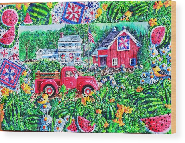 Red Truck Wood Print featuring the painting Summertime by Diane Phalen