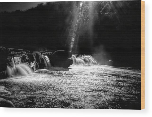 Waterfall Wood Print featuring the photograph Sunburst over the waterfall by Dan Friend