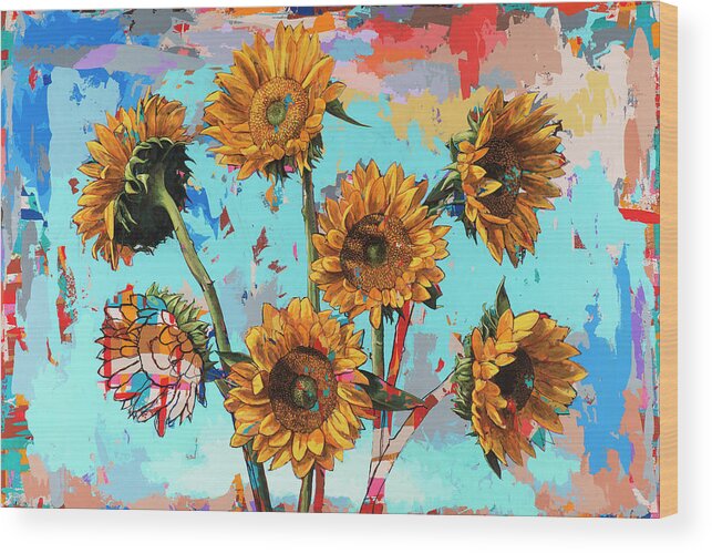 Sunflower Wood Print featuring the painting Sunflowers #11 by David Palmer