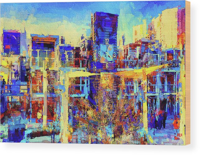 Container Park Wood Print featuring the mixed media Sunny afternoon at the Container Park, Las Vegas by Tatiana Travelways