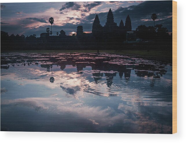 Battambang Wood Print featuring the photograph Sunrise at Angkor Wat by Arj Munoz