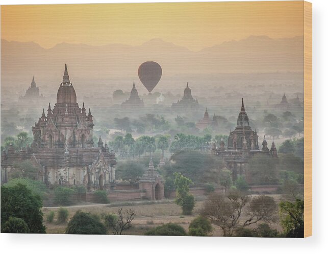 Sunrise Wood Print featuring the photograph Sunrise at Bagan by Arj Munoz