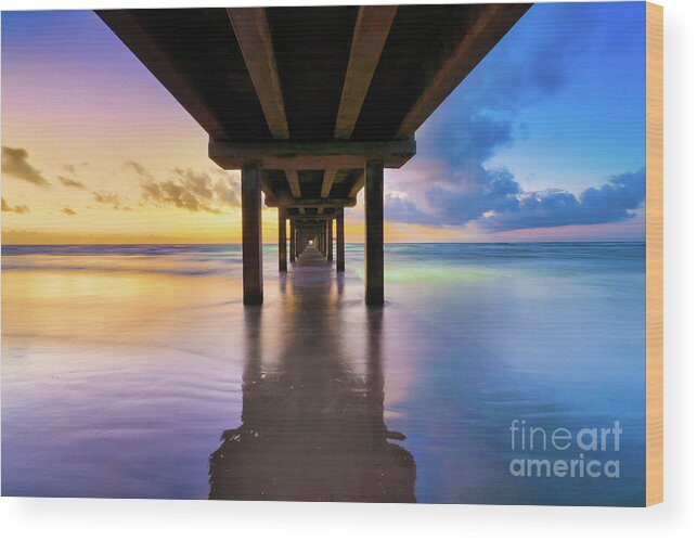 Texas Wood Print featuring the photograph Sunrise at Caldwell Pier Port Aransas Texas by Bee Creek Photography - Tod and Cynthia