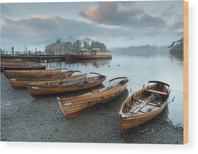 Cumbria Wood Print featuring the photograph Sunrise at Derwent Water, The Lake District by Sarah Howard