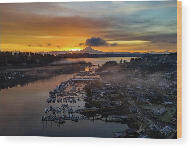 Aerial Wood Print featuring the photograph Sunrise Fog 2 by Clinton Ward