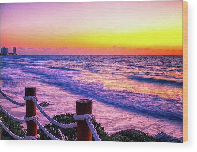 Sunrise Wood Print featuring the photograph Sunrise in Cancun by Tatiana Travelways