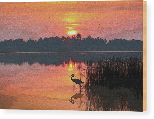 Sunrise Wood Print featuring the photograph Sunrise on Lake Smart . . . Painting by Robert Carter