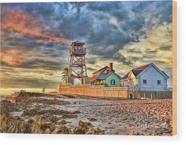 Sunrise Over The House Of Refuge On Hutchinson Island Wood Print featuring the photograph Sunrise over the House of Refuge on Hutchinson Island by Olga Hamilton