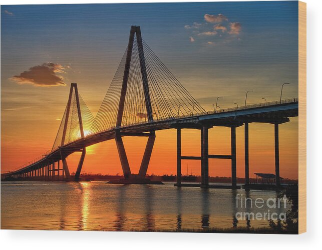 Ravenel Bridge Wood Print featuring the photograph Sunset at Charleston by Shelia Hunt