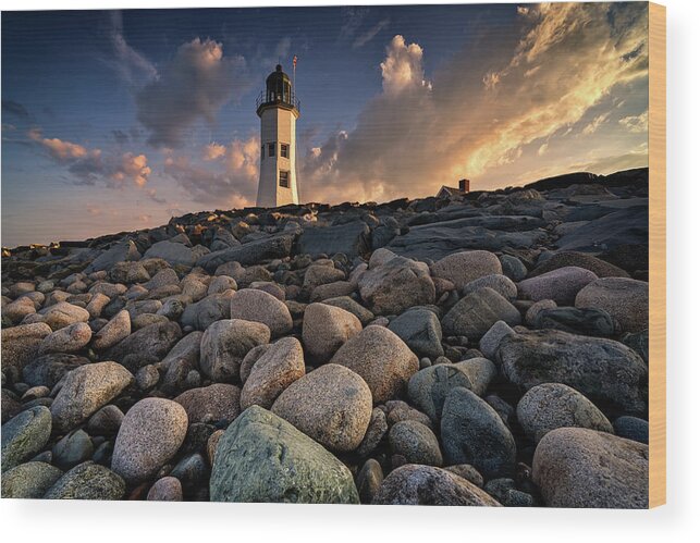 Scituate Wood Print featuring the photograph Sunset at Old Scituate Lighthouse by Rick Berk