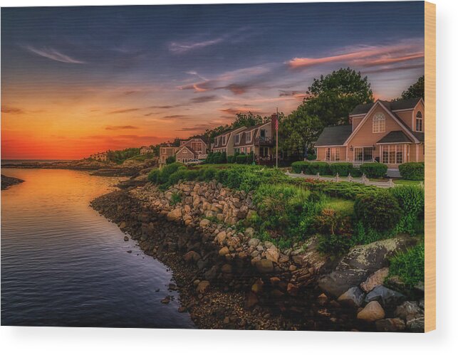 Perkins Cove Wood Print featuring the photograph Sunset at Perkins Cove by Penny Polakoff