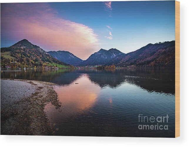 Schliersee Wood Print featuring the photograph Sunset at the Schliersee III by Hannes Cmarits