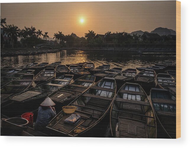 Ba Giot Wood Print featuring the photograph Sunset at Trang An by Arj Munoz