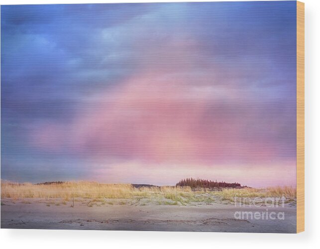 Popham Beach Wood Print featuring the photograph Sunset Clouds on Popham Beach, Phippsburg, Maine by Anita Pollak