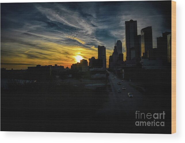 Cityscapes Wood Print featuring the photograph Sunset Dallas Texas I45 by Diana Mary Sharpton