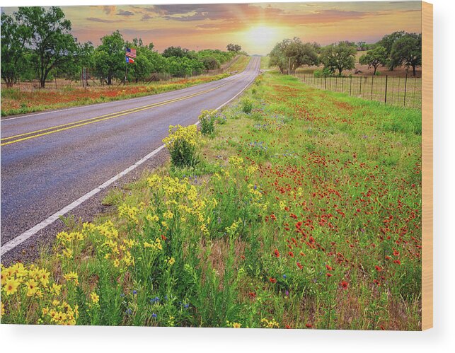 Texas Hill Country Wood Print featuring the photograph Sunset Down a Country Road by Lynn Bauer