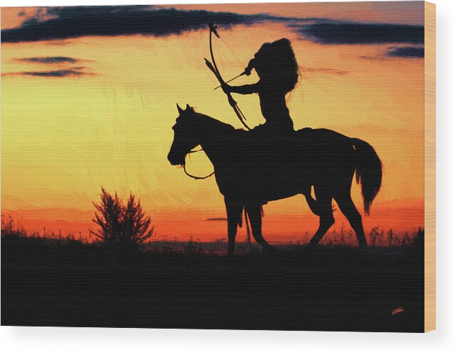 Landscape Wood Print featuring the painting Sunset Hunt - DWP1557261 by Dean Wittle