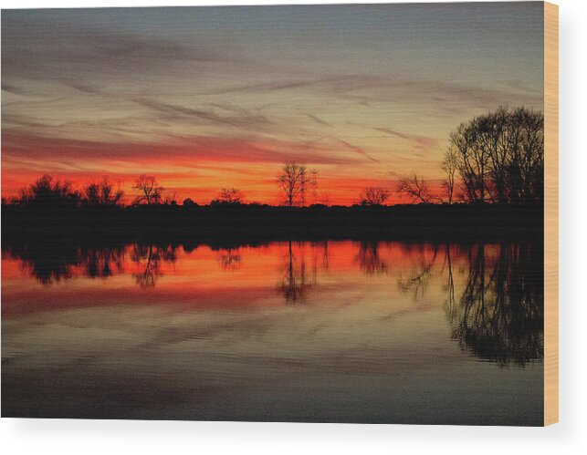 Romeoville Illinois Sunset Orange Wood Print featuring the photograph Sunset in Romeoville, Illinois by David Morehead