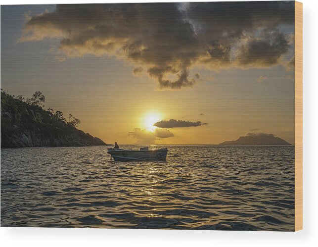 Boat Wood Print featuring the photograph Sunset in the Indian Ocean 1 by Dubi Roman