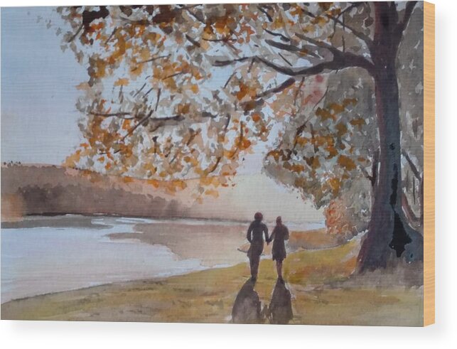 Landscape Wood Print featuring the painting Sunset Lovers by Sandie Croft