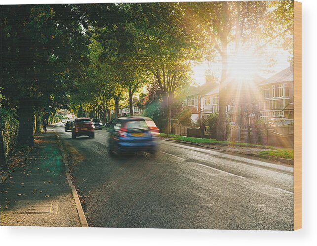 Downtown District Wood Print featuring the photograph Sunset on a surburban street in Surrey, UK by Karl Hendon