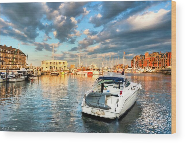 Boston Wood Print featuring the photograph Sunset On The Boston Waterfront by Mark E Tisdale
