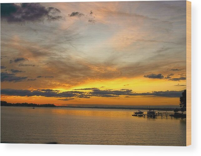Fall Sunset Wood Print featuring the photograph Sunset Ove Lake Norman by M Three Photos
