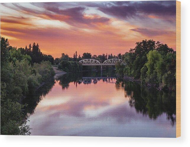 Sunset Wood Print featuring the photograph Sunset over the American River by Gary Geddes
