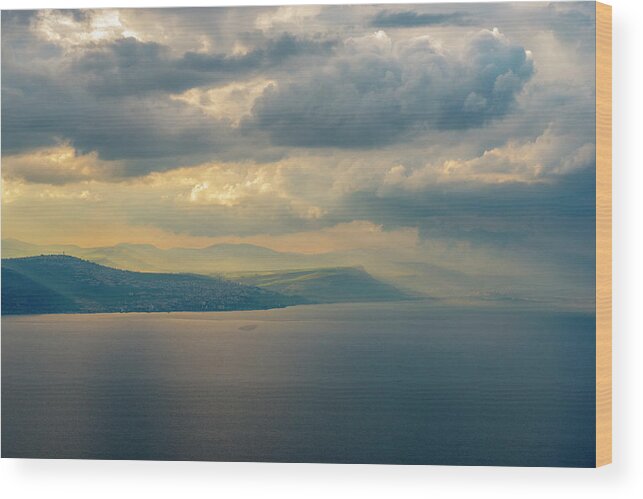 Sunset Wood Print featuring the photograph Sunset over the Sea of Galilee 2 by Dubi Roman