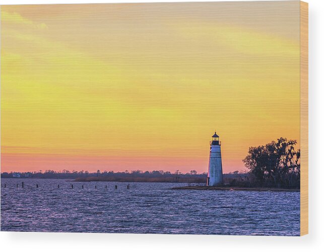Louisiana Wood Print featuring the photograph Sunset Over the Tchefunte River Lighthouse by Andy Crawford