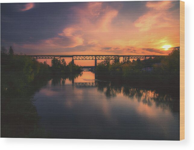 Parry Sound Wood Print featuring the photograph Sunset over the Trestle and River by Jay Smith